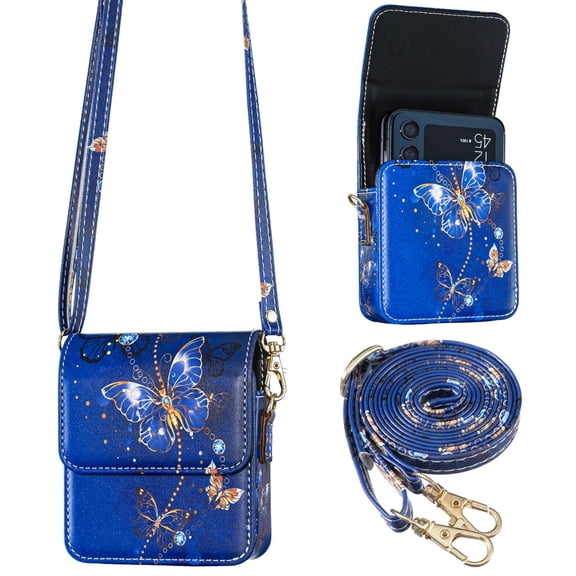 ELEHOLD Butterfly Crossbody Phone Bag for Motorola Razr Ultra 2026/2025/Razr+ 2026/2025/Razr Series, Lightweight Faux Leather Mini Shoulder Bag Slim Non-Slip Travel Bag with Strap for Women,B