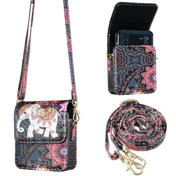 ELEHOLD Butterfly Crossbody Phone Bag for Samsung Galaxy Z Flip 7 2025/7 FE/6/5/4/3, Lightweight Faux Leather Mini Shoulder Bag Slim Non-Slip Travel Pouch Case with Strap for Women,E