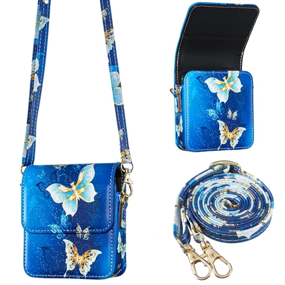 ELEHOLD Butterfly Crossbody Phone Bag for Samsung Galaxy Z Flip 8 (2026)/7/7 FE/6/5/4/3, Lightweight Faux Leather Mini Shoulder Bag Slim Non-Slip Travel Pouch Case with Strap for Women, M