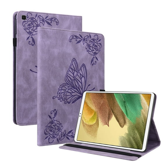 ELEHOLD Butterfly Embossed Luxury Leather Case for Samsung Galaxy Tab A7 Lite 8.7 inch 2021 Model Case (SM-T225/T220) with Card Pockets Stand Vintage PU Leather Folio Magnetic Cover, Purple