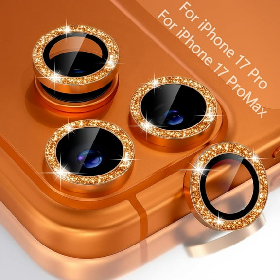 ELEHOLD Camera Lens Protector For iPhone 17 Pro Max, Ultra HD 9H Tempered Glass Protector Anti Scratch Women Girls Shiny Camera Cover For iPhone 17 Pro Max, Orange