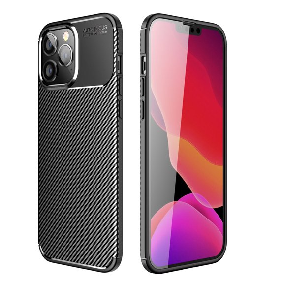 ELEHOLD Carbon Fiber Texture Case for iPhone 14 Pro Max 6.7 inch,Ultra Slim Shock-Absorption Flexible TPU Rubber Protective case with Anti-Scratch Durable Anti-Fingerprint, Black