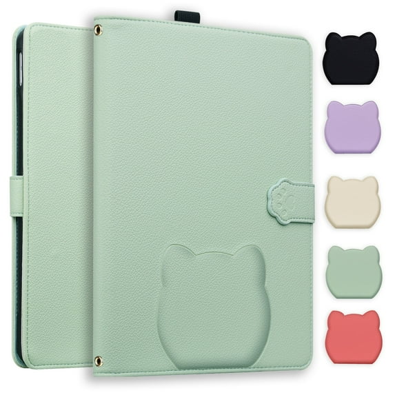 ELEHOLD Case for 7" Kindle Paperwhite 12th Generation 2024 / Signature Edition/ Kindle Colorsoft , Cute Kitten Shockproof Magnetic Flip Kickstand Multi-Angle Card Slot Automatic Sleep Case,Green