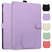 ELEHOLD Case for 7" Kindle Paperwhite 12th Generation 2024 / Signature Edition/ Kindle Colorsoft , Cute Kitten Shockproof Magnetic Flip Kickstand Multi-Angle Card Slot Automatic Sleep Case,Purple