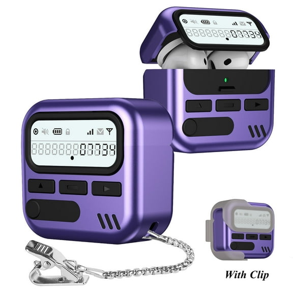 ELEHOLD Case For AirPods 4th Gen, Cute BB Machine Design Shockproof Protective Cover Wireless Charging Scratch Resistant Keychain Clip for Secure Carrying,Purple