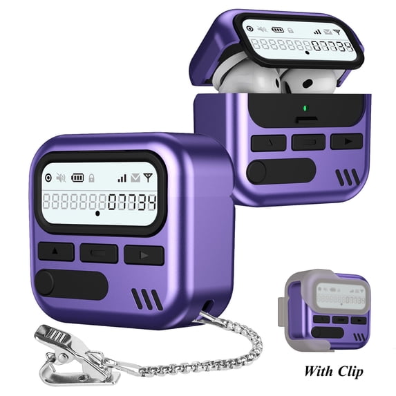 ELEHOLD Case For AirPods 4th Gen, Cute BB Machine Design Shockproof Protective Cover Wireless Charging Scratch Resistant Keychain Clip for Secure Carrying,Purple