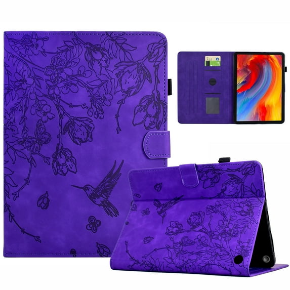 ELEHOLD Case For Amazon Kindle Paperwhite 5 (11th Generation) 2021 Embossed Flowers and Birds Leather Tablet Case, Slim Back Smart Cover, Full Body Protection, Kickstand,with Card Pocket, Purple