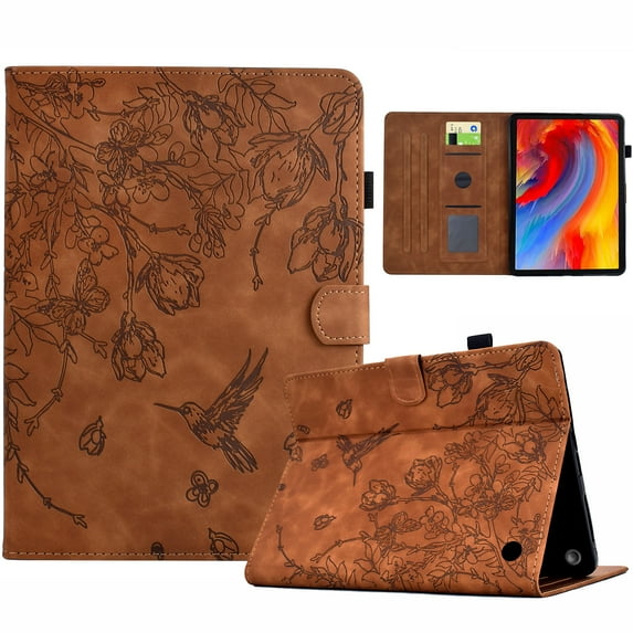 ELEHOLD Case For Amazon Kindle Paperwhite 5 (11th Generation) 2021 Embossed Flowers and Birds Leather Tablet Case, Slim Back Smart Cover, Full Body Protection, Kickstand,with Card Pocket, Brown