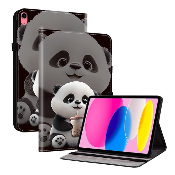 ELEHOLD Case For Apple iPad 11th(A16) 2025/ 10th Gen 2022, Stylish Pattern Shockproof PU Leather Kickstand Magnetic Slim Shockproof Case With Card Slots,Panda