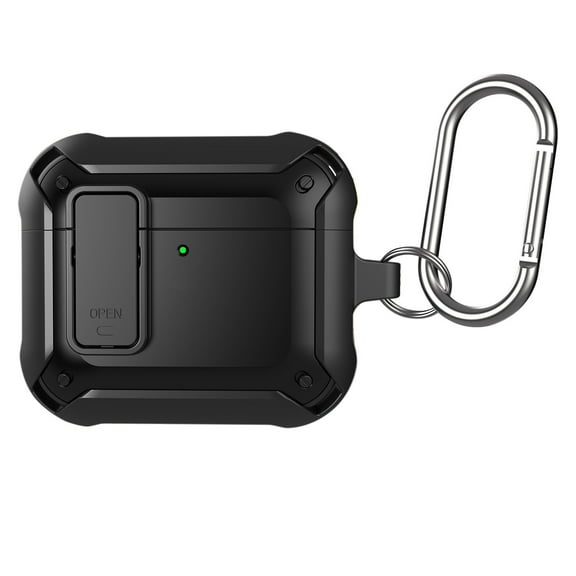 ELEHOLD Case Compatible with AirPods 3rd Gen (2021), Rugged Secure Lock Designed Full Body Shockproof Protection Cover with Keychain for Man Woman,Black