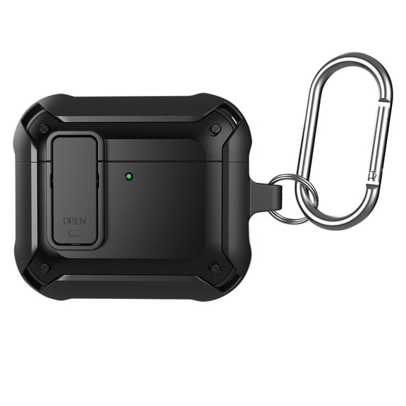 ELEHOLD Case Compatible with Airpods 2nd Gen / 1st Gen, Rugged Secure Lock Designed Full Body Shockproof Protection Cover with Keychain for Man Woman,Black