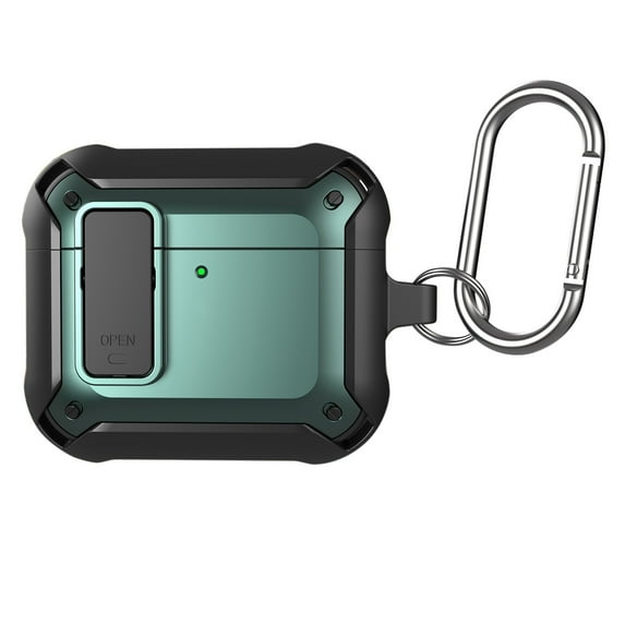 ELEHOLD Case Compatible with AirPods 3rd Gen (2021), Rugged Secure Lock Designed Full Body Shockproof Protection Cover with Keychain for Man Woman,Green