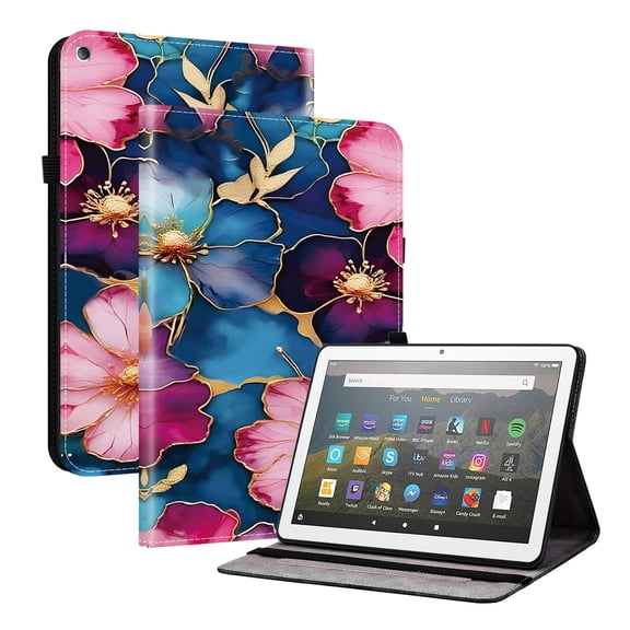 ELEHOLD Case For Fire HD 8 / 8 Plus (12th/10th Generation, 2024/2022/2020 Release) 8-inch, Stylish Pattern Shockproof PU Leather Kickstand Magnetic Slim Shockproof Case With Card Slots,Blue