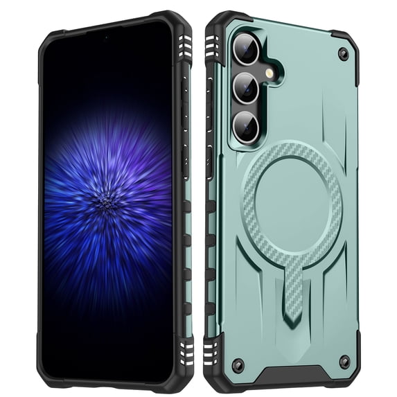 ELEHOLD Case For Samsung Galaxy S25 Air-Bags Shockproof Magnetic Rugged Case, Ergonomic Non-Slip Cover, Mag Safe Compatible, Midnightgreen