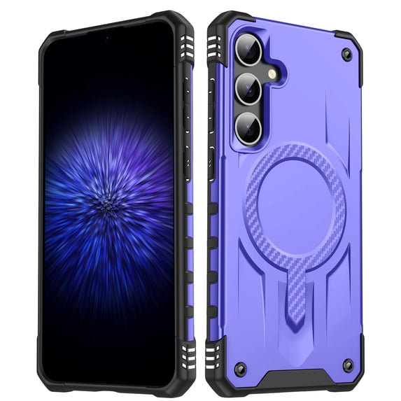 ELEHOLD Case For Samsung Galaxy S25 Air-Bags Shockproof Magnetic Rugged Case, Ergonomic Non-Slip Cover, Mag Safe Compatible, Purple