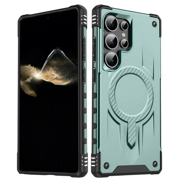 ELEHOLD Case For Samsung Galaxy S25 Ultra Air-Bags Shockproof Magnetic Rugged Case, Ergonomic Non-Slip Cover, Mag Safe Compatible, Midnightgreen