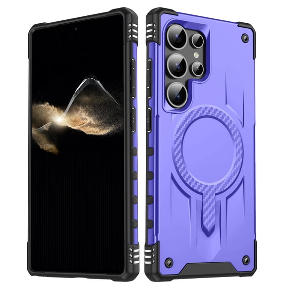 ELEHOLD Case For Samsung Galaxy S25 Ultra Air-Bags Shockproof Magnetic Rugged Case, Ergonomic Non-Slip Cover, Mag Safe Compatible, Purple