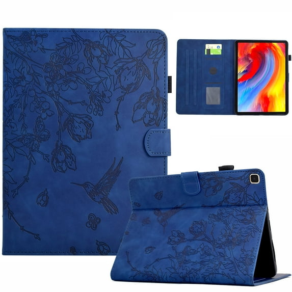 ELEHOLD Case For iPad Pro 11 2024 Embossed Flowers and Birds Leather Tablet Case, Slim Back Smart Cover, Full Body Protection, Kickstand,with Card Pocket, Darkblue