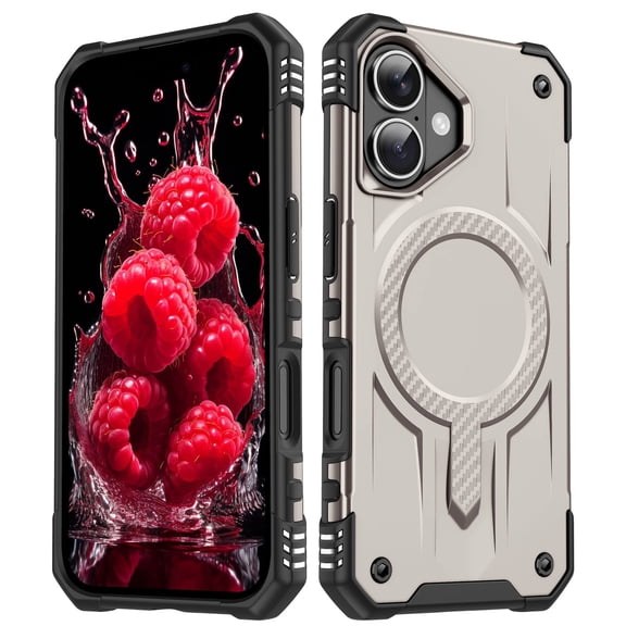 ELEHOLD Case For iPhone 16 Air-Bags Shockproof Magnetic Rugged Case, Ergonomic Non-Slip Cover, Mag Safe Compatible, Gold