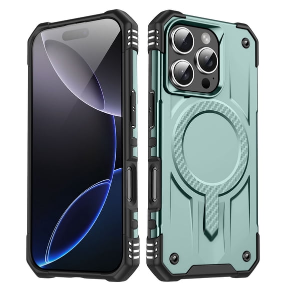 ELEHOLD Case For iPhone 16 Pro Air-Bags Shockproof Magnetic Rugged Case, Ergonomic Non-Slip Cover, Mag Safe Compatible, Midnightgreen