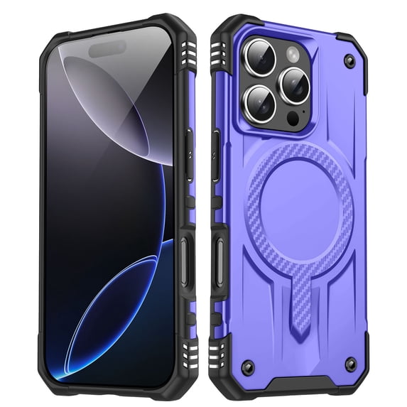 ELEHOLD Case For iPhone 16 Pro Air-Bags Shockproof Magnetic Rugged Case, Ergonomic Non-Slip Cover, Mag Safe Compatible, Purple