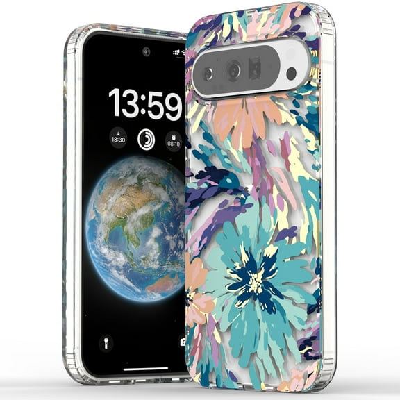 ELEHOLD Case for Google Pixel 10A, Elegant Transparent Follower Floral Slim Fit Shockproof Phone Case Fingerprint Resistant Cover for Google Pixel 10A ,E