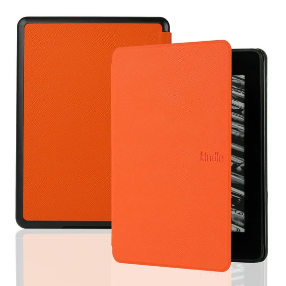 ELEHOLD Case for Kindle Paperwhite 11th Gen 2021 Release, Slim Fit Cross-hatched Pattern Leather Shockproof Protective Auto Sleep/Wake Smart Cover Case,Orange
