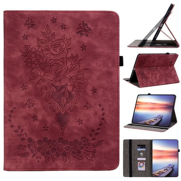 ELEHOLD Case for Kindle Paperwhite (11th Generation, 2021 release), Embossed Butterfly PU Leather Card Holder Folio Cover with Stylus Loop, Multiple Viewing Angles Stand Protective Shell,Red