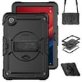 thumbnail image 1 of ELEHOLD Case for Lenovo Tab M11 11inch TB330FU TB330XU,Heavy Duty 3-Layer Protection Case Built-in Screen Protector 360° Rotating Kickstand Handstrap Shoulder Strap Shockproof Cover,Black, 1 of 8
