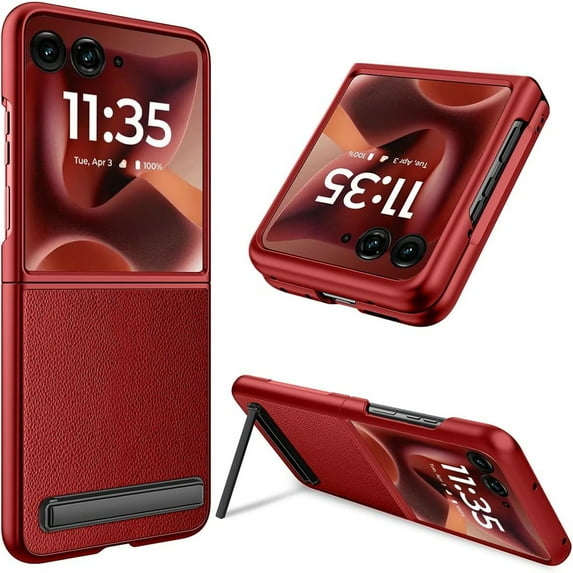 ELEHOLD Case For Motorola Razr Ultra 2025/Razr 60 Ultra with Built-in Screen Protector, Rugged Shockproof Foldable Invisible Kickstand Non-Slip Anti-Scratch Full Body Protection Case Cover,Red