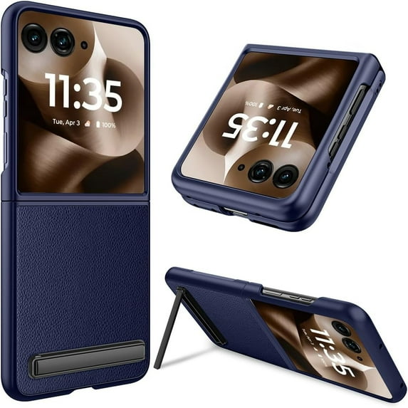 ELEHOLD Case For Motorola Razr Ultra 2025/Razr 60 Ultra with Built-in Screen Protector, Rugged Shockproof Foldable Invisible Kickstand Non-Slip Anti-Scratch Full Body Protection Case Cover,Blue