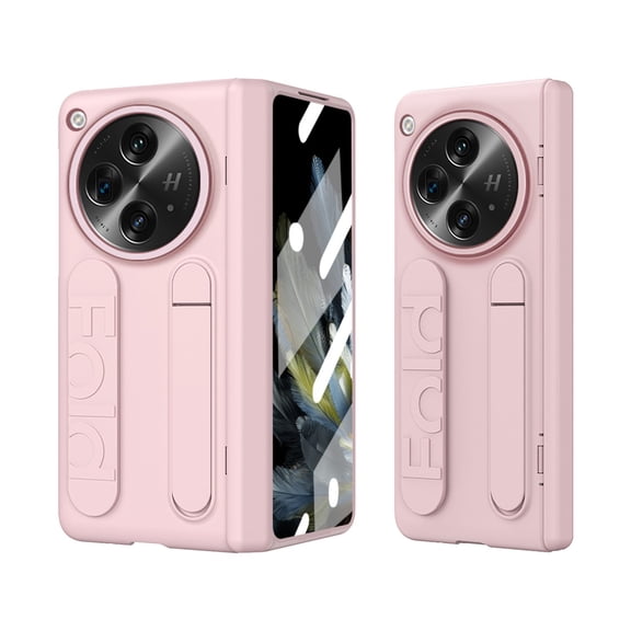ELEHOLD Case for OnePlus Open, Anti-Drop Thin Hinge Protection Screen Protector Shockproof Protective Phone Case with Strap & Kickstand for OnePlus Open,Pink