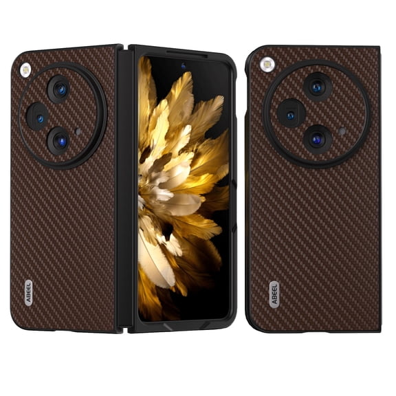 ELEHOLD Case for OnePlus Open, Carbon Fiber Texture Leather Slim Fit Lightweight Shockproof TPU Bumper Protective Back Cover Case for OnePlus Open - Coffee