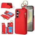 thumbnail image 1 of ELEHOLD Case for Samsung Galaxy A15, Magnetic Closure Kickstand Zipper Wallet Case with 3 Card Slots & Ring Holder,Shockproof RFID Blocking Phone Case,Red, 1 of 8