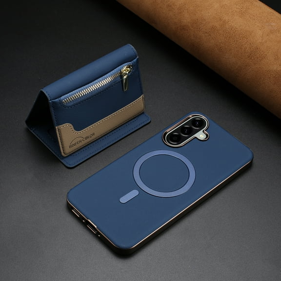 ELEHOLD Case for Samsung Galaxy A36 5G, 2-in-1 Detachable Magnetic Zipper Leather Wallet Case with Card Holder, RFID Blocking Folio Flip Cover,Darkblue