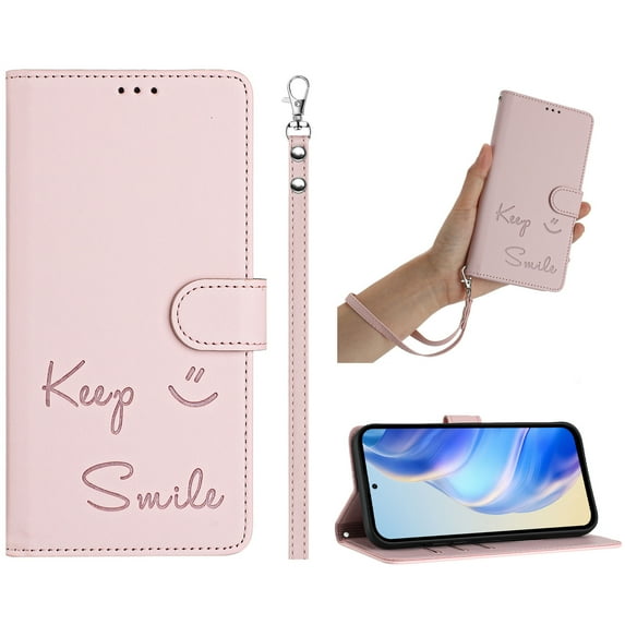 ELEHOLD Case for Samsung Galaxy A36 5G, RFID Blocking Wallet Case with Crossbody Strap & Wristlet, PU Leather Flip Cover with Kickstand & Card Slots,Pink