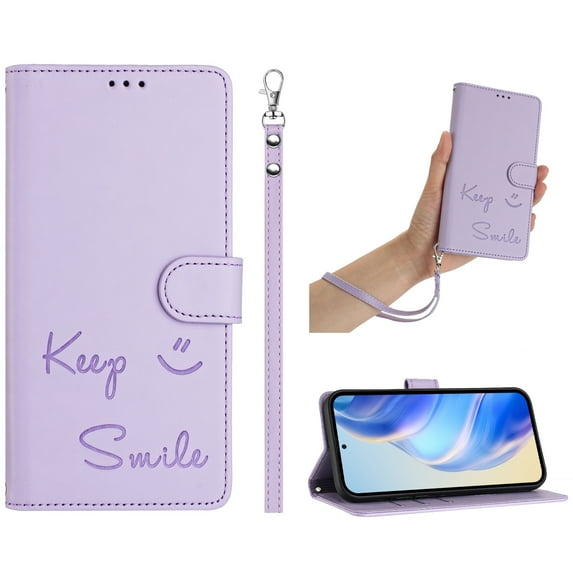 ELEHOLD Case for Samsung Galaxy A56 5G, RFID Blocking Wallet Case with Crossbody Strap & Wristlet, PU Leather Flip Cover with Kickstand & Card Slots,Purple