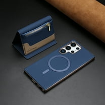 ELEHOLD Case for Samsung Galaxy S21 Ultra, 2-in-1 Detachable Magnetic Zipper Leather Wallet Case with Card Holder, RFID Blocking Folio Flip Cover,Darkblue