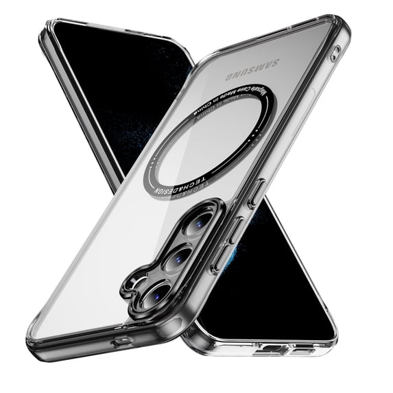 ELEHOLD Case for Samsung Galaxy S24,Compatible with MagSafe Military Protection Full Lens Protector Anti-yellowing Clear Protective Case with Screen Protector for Samsung Galaxy S24,Black