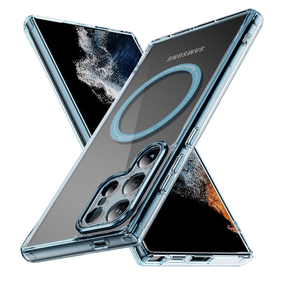 ELEHOLD Clear Case for Samsung Galaxy S24 Ultra, Shockproof Anti-Yellowing Magnetic Phone Case,Ultra Slim Anti-Scratch Hard Back Cover,Blue