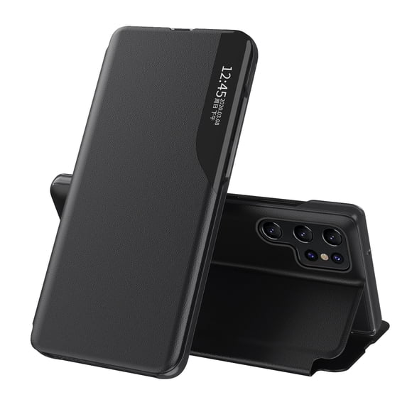ELEHOLD Case for Samsung Galaxy S24 Ultra,Flip Folio Magentic Suction Leather Protective Case Full Body Protection Business Style for Men Women Galaxy S24 Ultra Case - Black