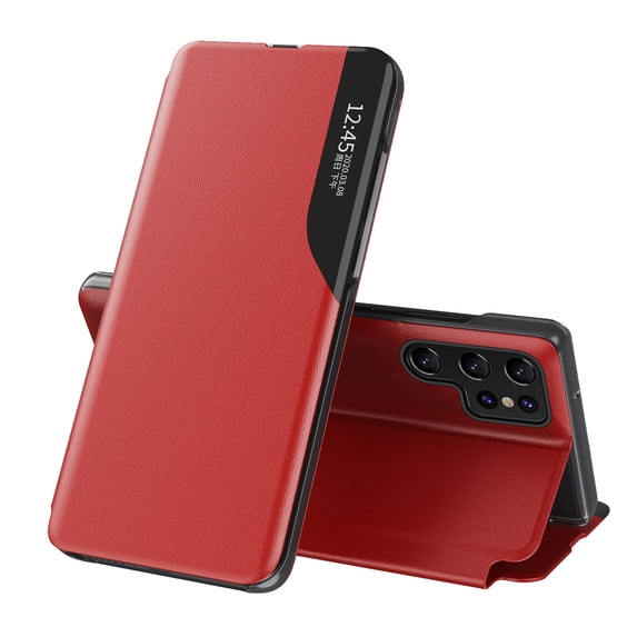 ELEHOLD Case for Samsung Galaxy S24 Ultra,Flip Folio Magentic Suction Leather Protective Case Full Body Protection Business Style for Men Women Galaxy S24 Ultra Case - Red