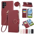 thumbnail image 1 of ELEHOLD Case for Samsung Galaxy S25 Ultra, Crossbody Wallet Phone Case with Zipper Card Holder, Detachable Strap Folio PU Leather Cover with Stand,Red, 1 of 9