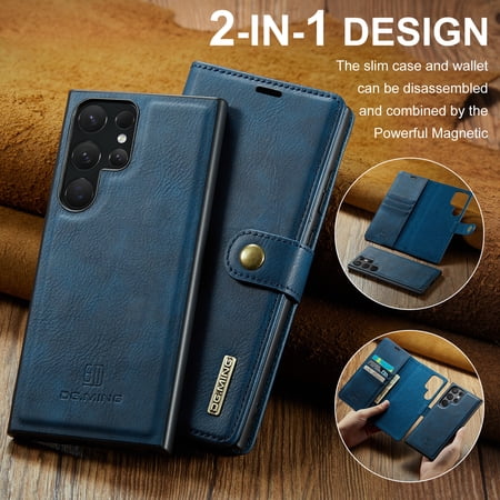 ELEHOLD Case For Samsung Galaxy S26 Ultra , 2-in-1 Vintage Leather Wallet Case Magnetic Detachable Flip Folio Stand Slim Cover with Card Slots For Samsung Galaxy S26 Ultra,Blue