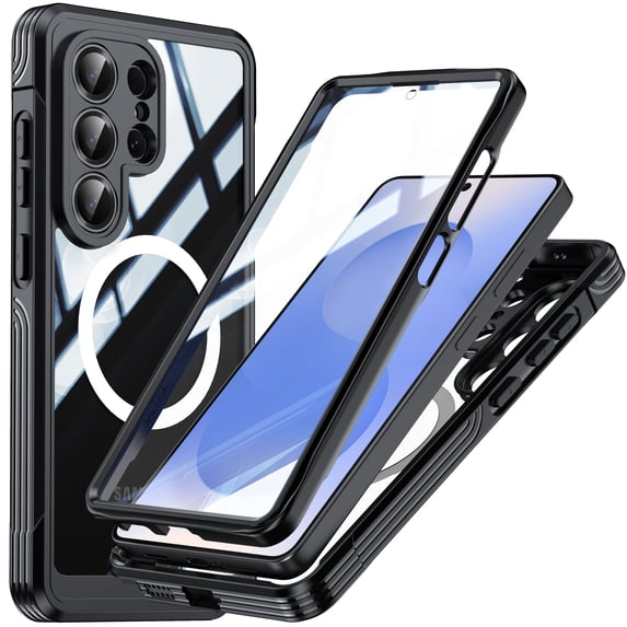 ELEHOLD Case for Samsung Galaxy S26 Ultra Crystal Clear Compatible with Mag Safe,Full Body Shockproof Protective Cover with Built-in Tempered Glass Screen Protector,Black