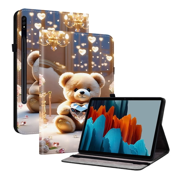 ELEHOLD Case For Samsung Galaxy Tab S9/S8/S7 11-inch, Stylish Pattern Shockproof PU Leather Kickstand Magnetic Slim Shockproof Case With Card Slots,Bear