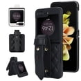 thumbnail image 1 of ELEHOLD Case for Samsung Galaxy Z Flip 5, Luxury Soft PU Leather Rugged Case with Wrist Strap, Ultra Thin Protection Cover for Samsung Galaxy Z Flip 5,Black, 1 of 8
