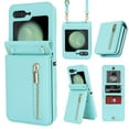 thumbnail image 1 of ELEHOLD Case for Samsung Galaxy Z Flip 6, Luxury Zipper Leather Card Holder Kickstand Flip Protective Phone Case with Adjustable Crossbody Strap for Samsung Galaxy Z Flip 6,Mint, 1 of 8