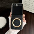 thumbnail image 1 of ELEHOLD Case for Samsung Galaxy Z Flip 7, Luxury Plating Shockproof Leather Wireless Charging Compatible Anti-Scratch Protective Case Cover with Hing Protection Cover,Black, 1 of 11