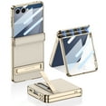thumbnail image 1 of ELEHOLD Case For Samsung Galaxy Z Flip 7 With Magnetic Hinge Cover, Luxury Gold Plating Faux Leather Anti-Scratch Rugged Plastic Shell With Tempered Glass ,Titaniumgray, 1 of 8